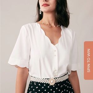 NWT Rihoas White Pearl Button Blouse sz S